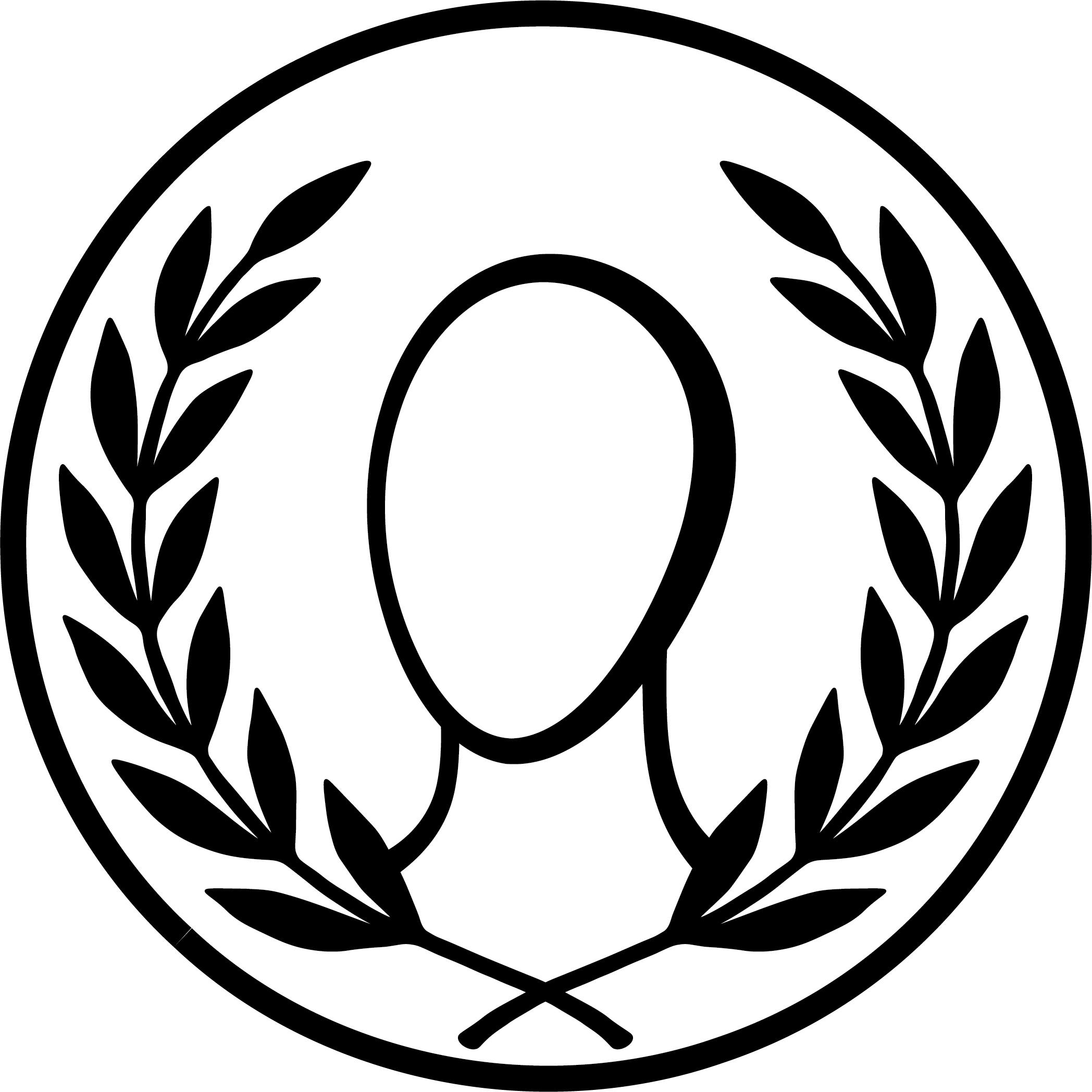 logo with silhouette of bust resesmbling blank version of marble bust which represents the ancient greek agora